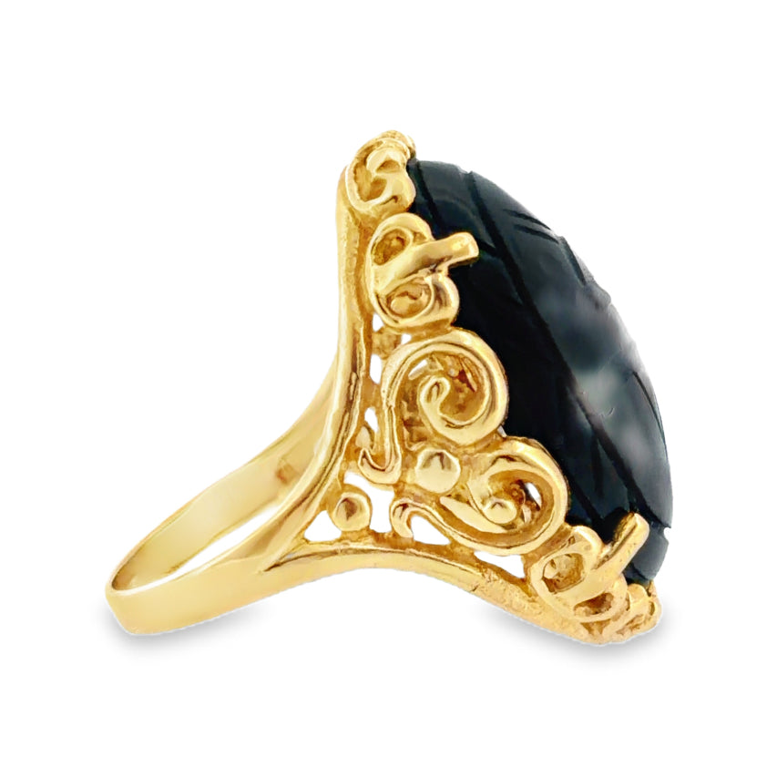 Vintage 14K Gold Scarab Bloodstone Cabochon Ring