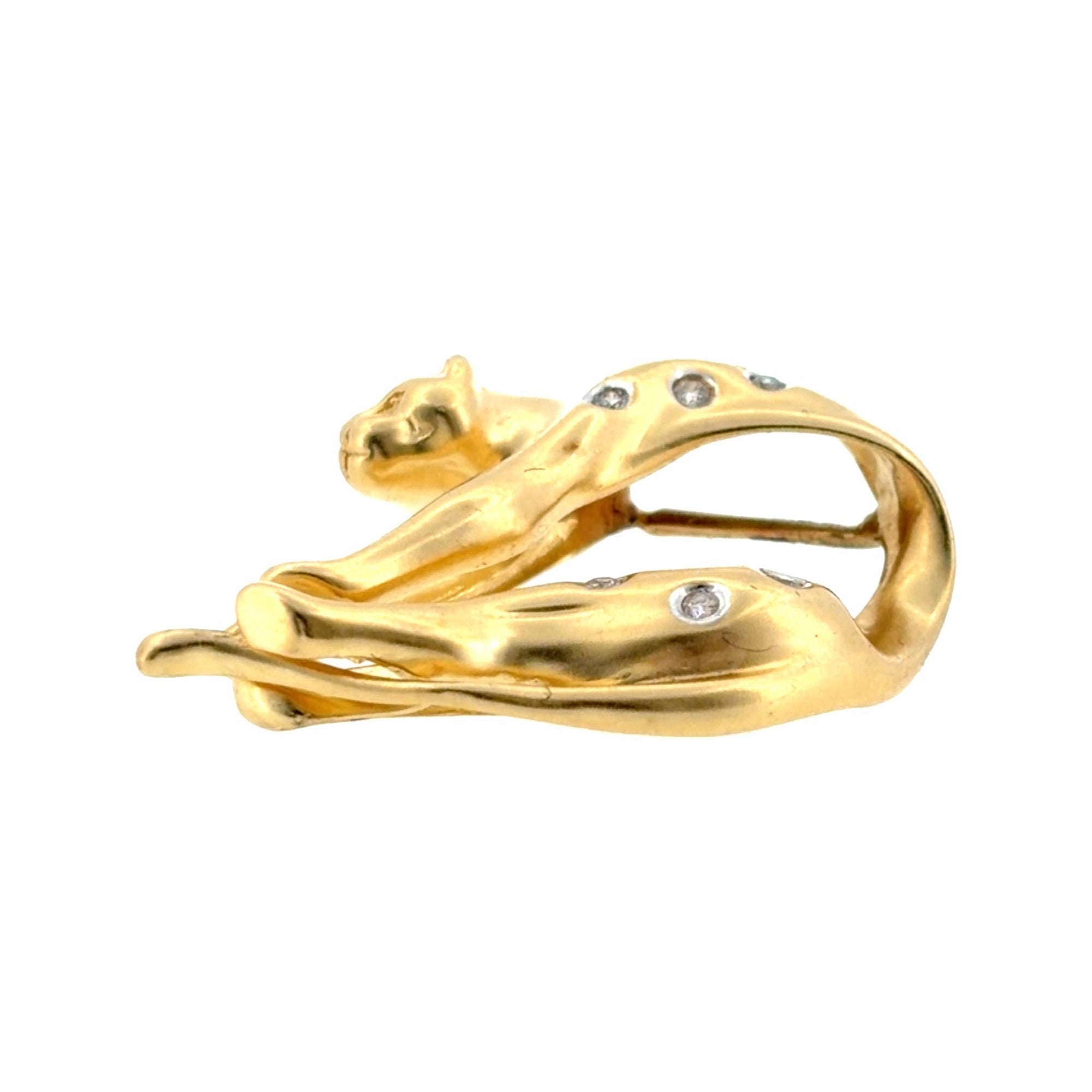 Vintage 14K Gold and Diamond Lazy Panther Pendant