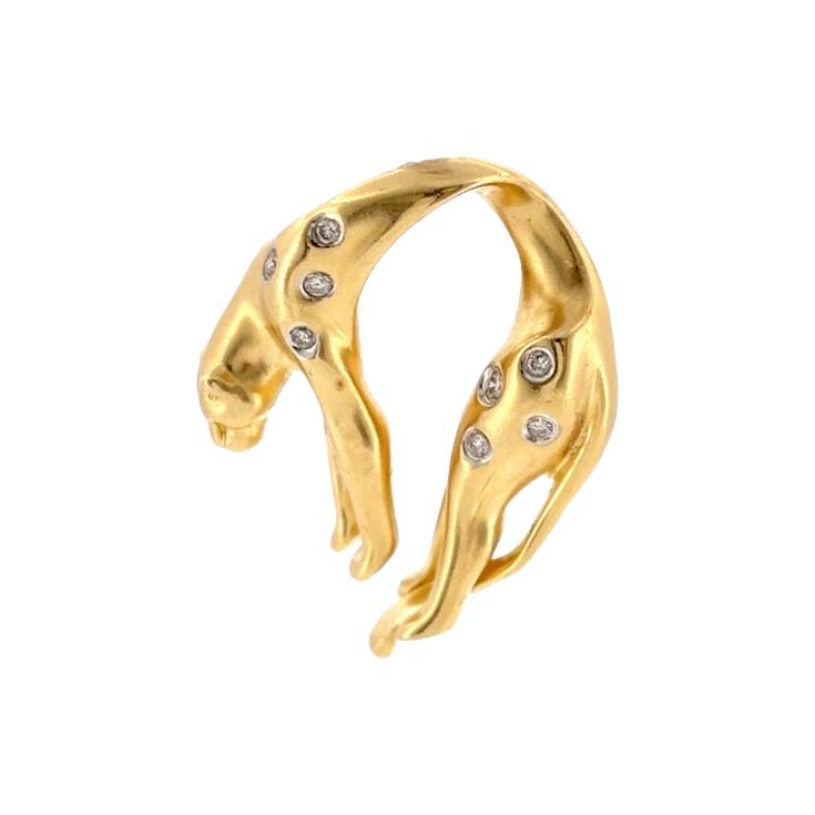 Vintage 14K Gold and Diamond Lazy Panther Pendant