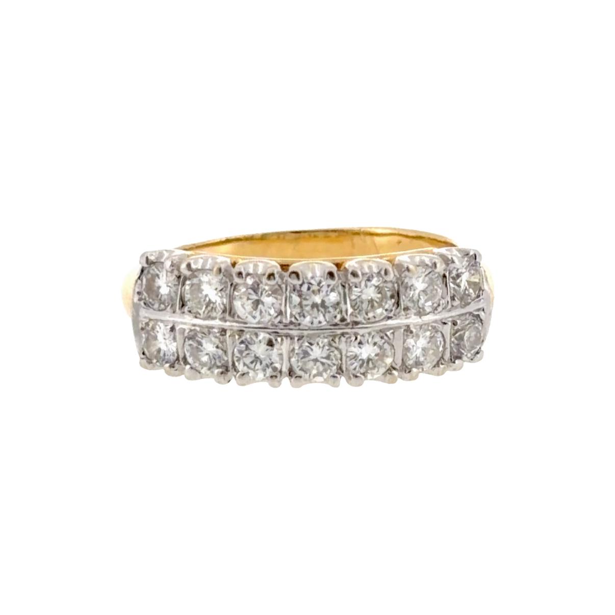 Vintage 18K Two-Tone Double Row Diamond Band Ring