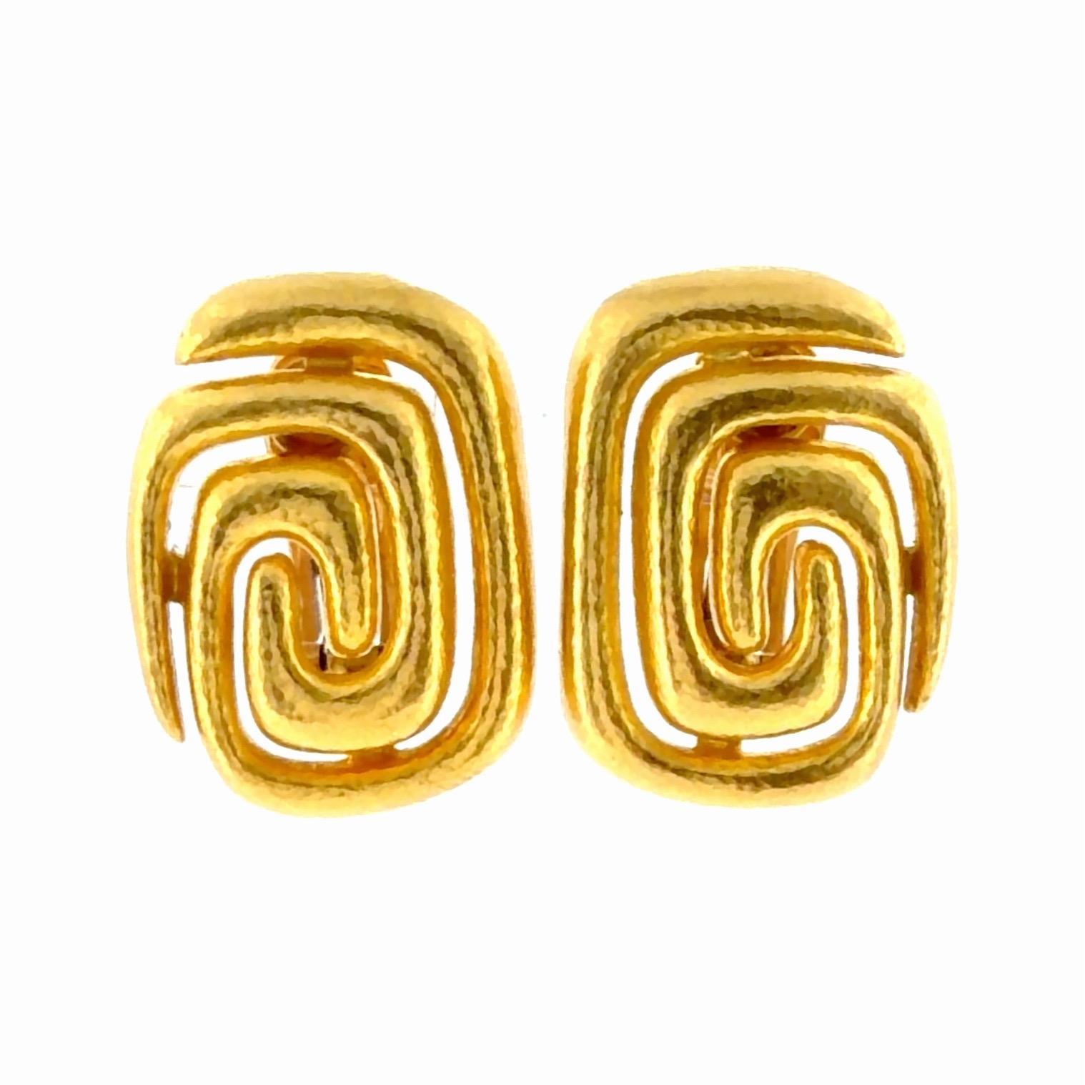 Vintage Ilias Lalaounis 18K Hammered Greek Key Design Earrings