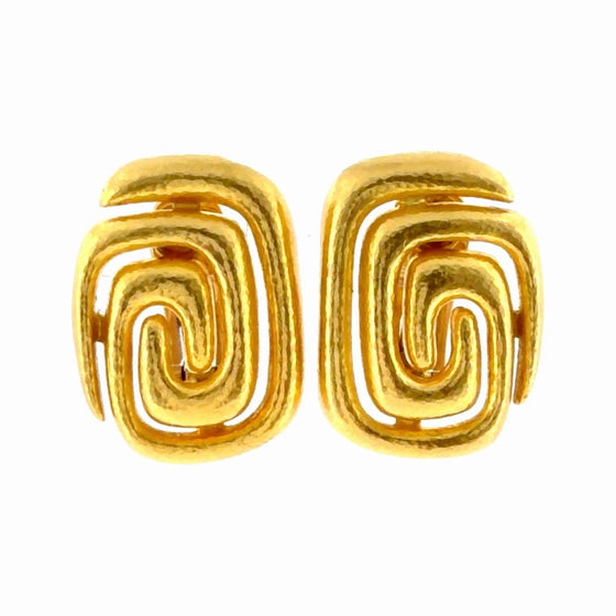 Vintage Ilias Lalaounis 18K Hammered Greek Key Design Earrings