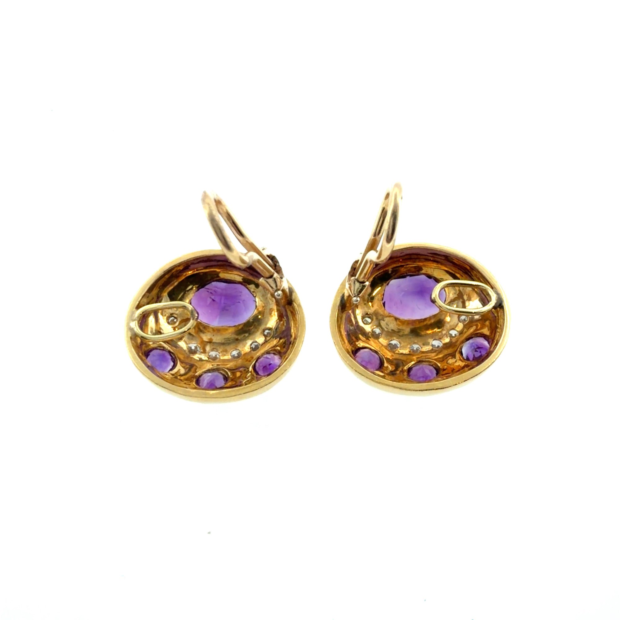 Vintage 18K Yellow Gold Amethyst & Diamond Earrings