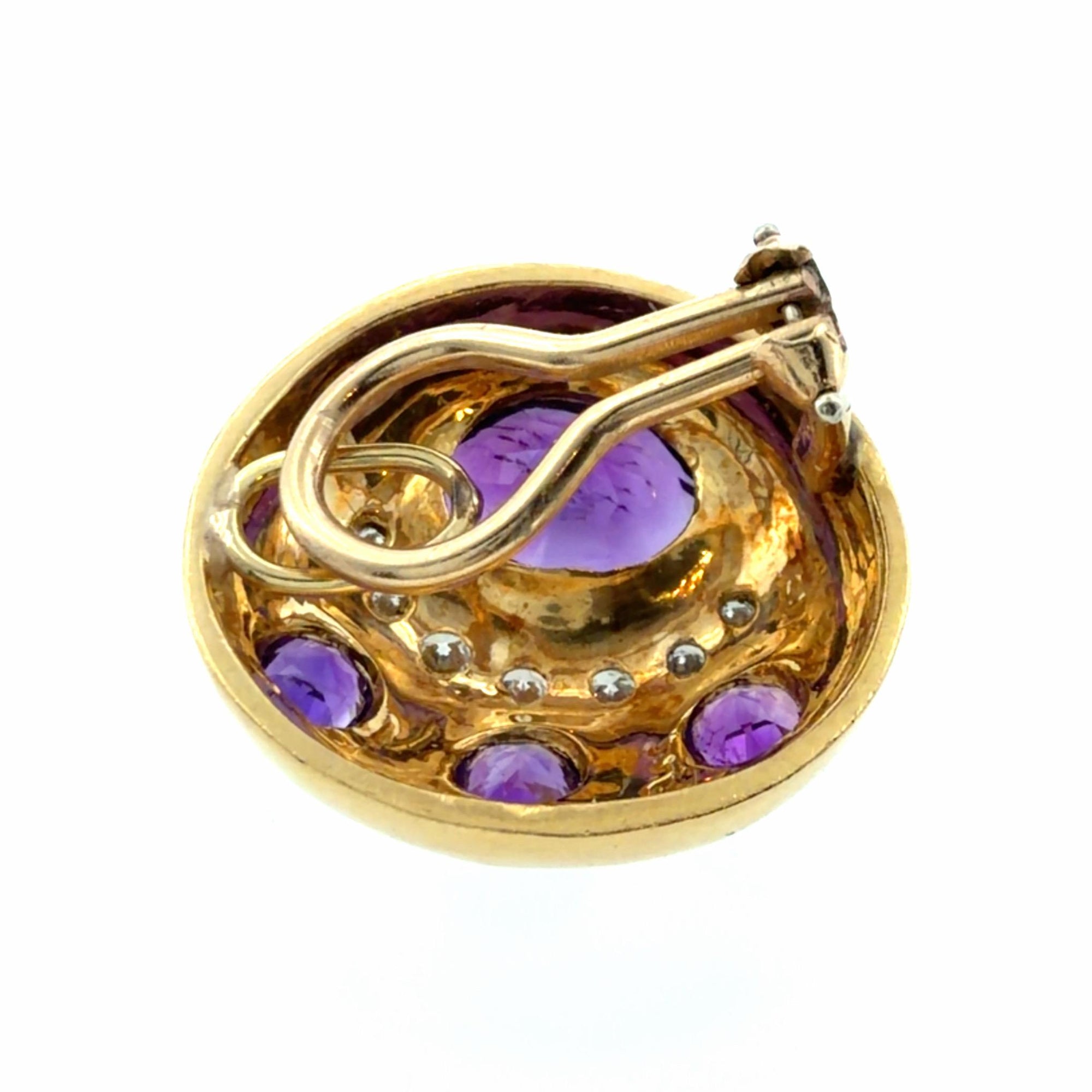 Vintage 18K Yellow Gold Amethyst & Diamond Earrings