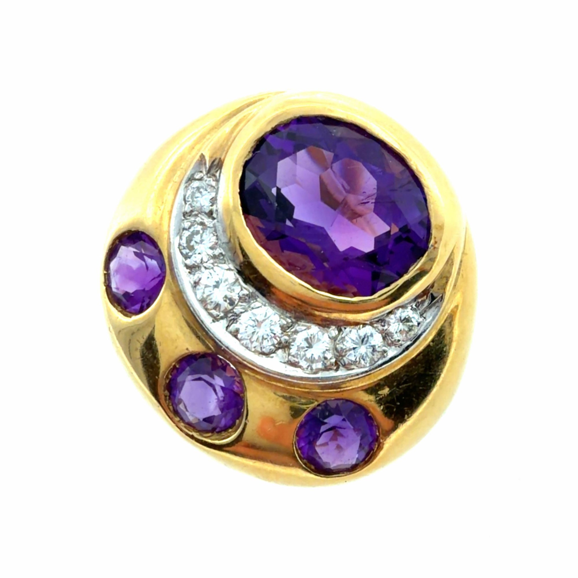 Vintage 18K Yellow Gold Amethyst & Diamond Earrings