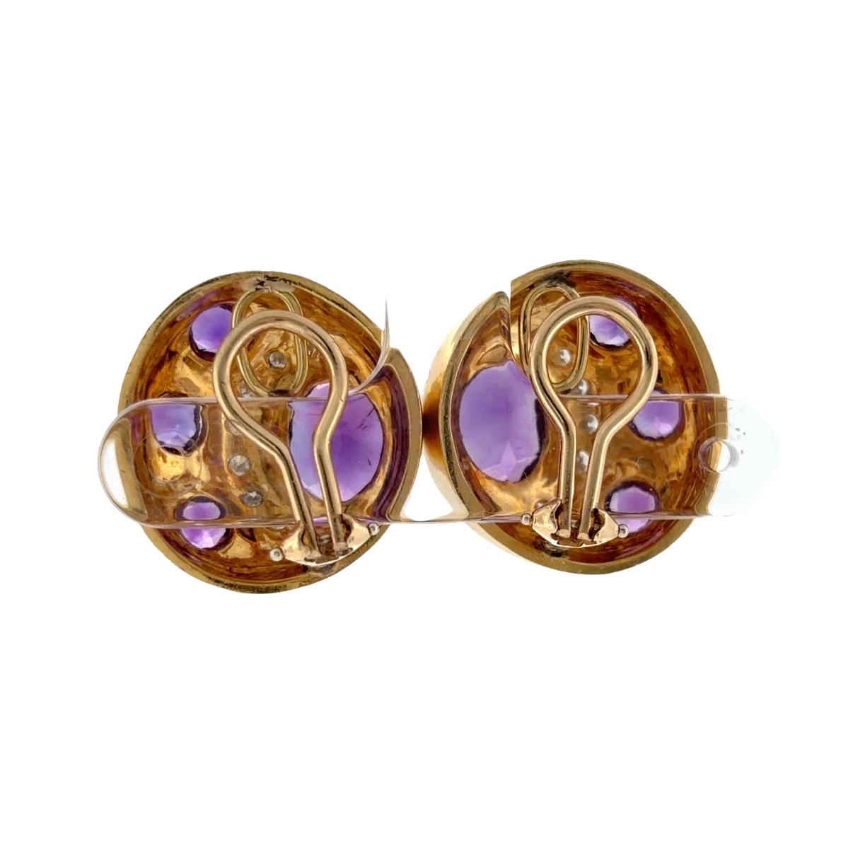 Vintage 18K Yellow Gold Amethyst & Diamond Earrings