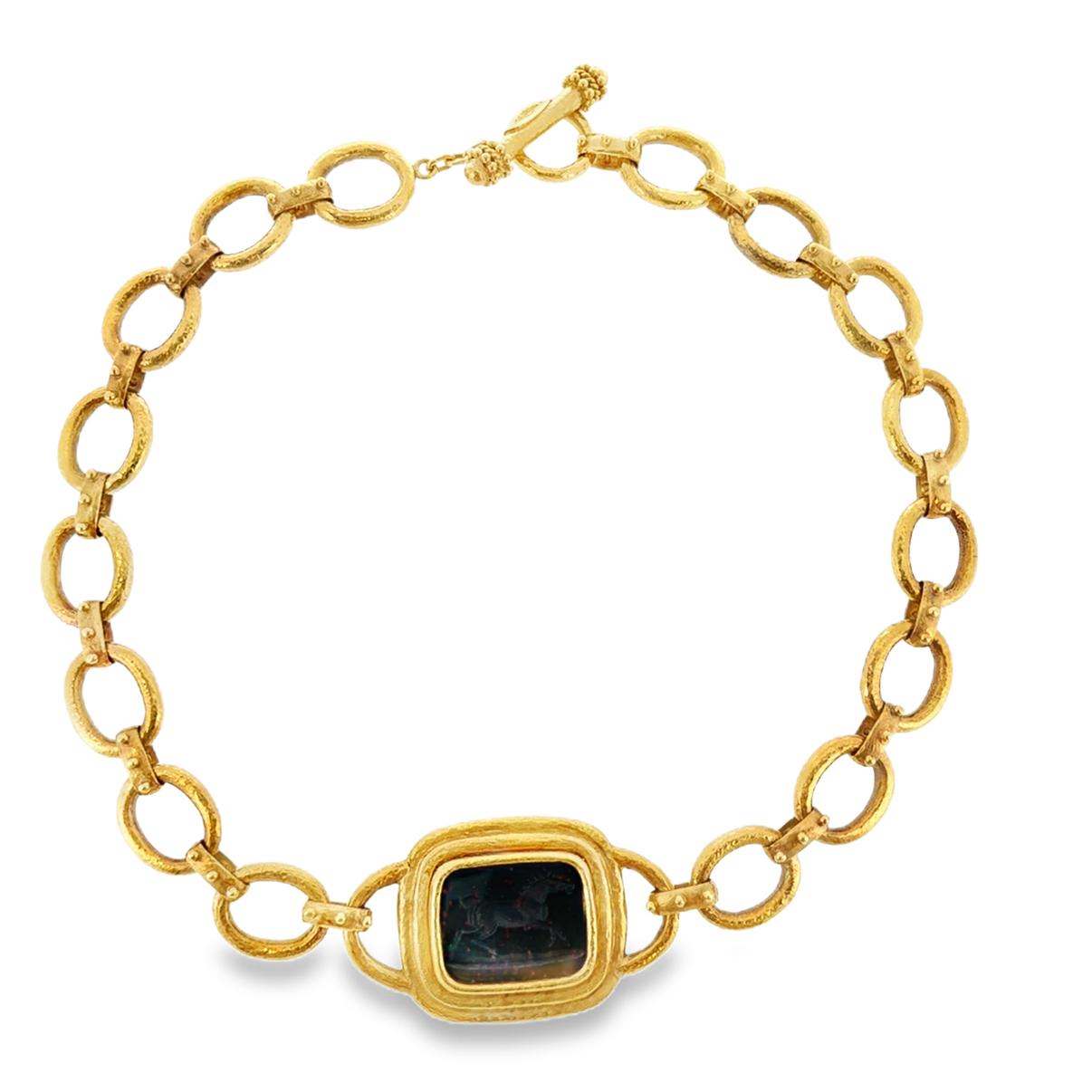 Elizabeth Locke 18K Bloodstone Intaglio Toggle Necklace