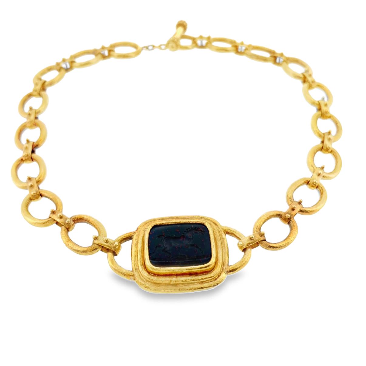Elizabeth Locke 18K Bloodstone Intaglio Toggle Necklace
