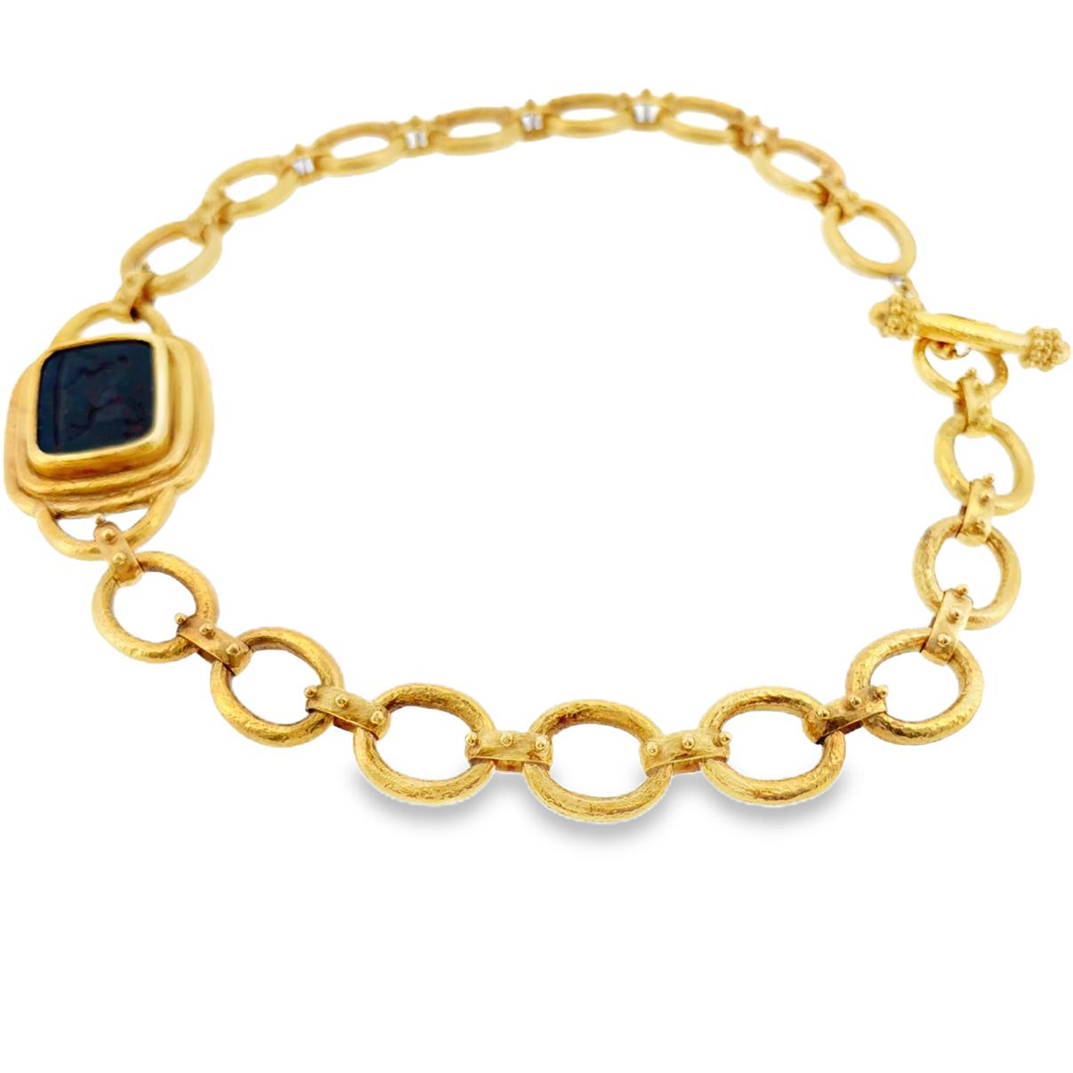 Elizabeth Locke 18K Bloodstone Intaglio Toggle Necklace