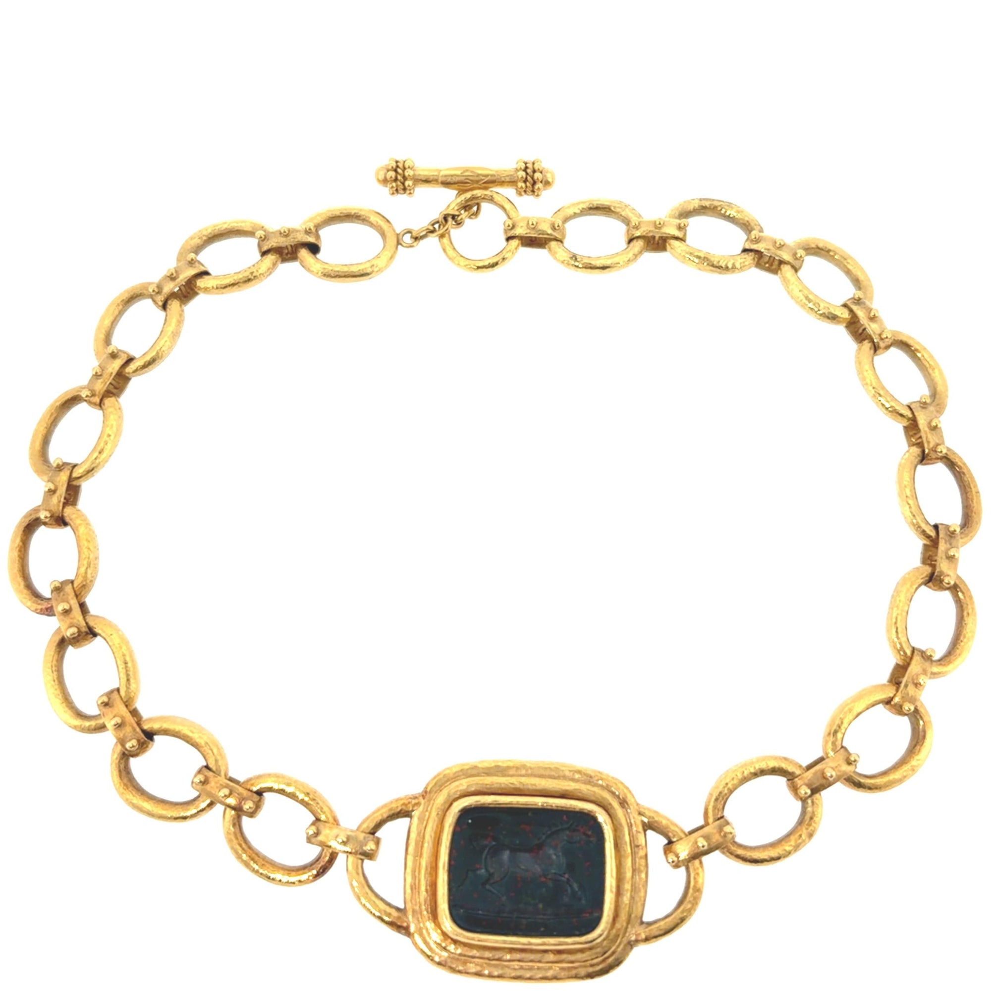 Elizabeth Locke 18K Bloodstone Intaglio Toggle Necklace