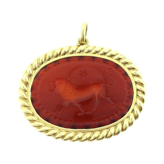 Vintage 18K Gold Carnelian Lion Intaglio Pendant