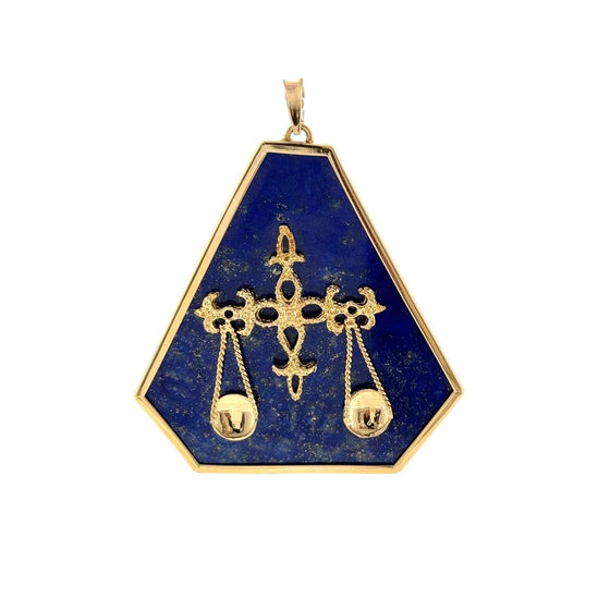 Vintage Oversized 18K Lapis Lazuli Libra Zodiac Pendant