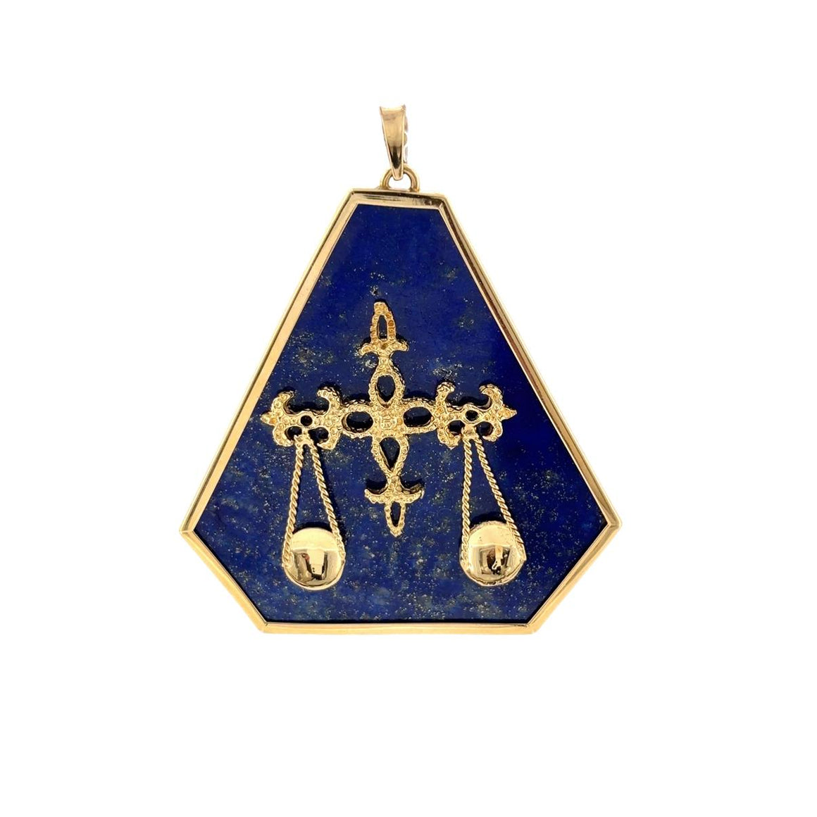 Vintage Oversized 18K Lapis Lazuli Libra Zodiac Pendant