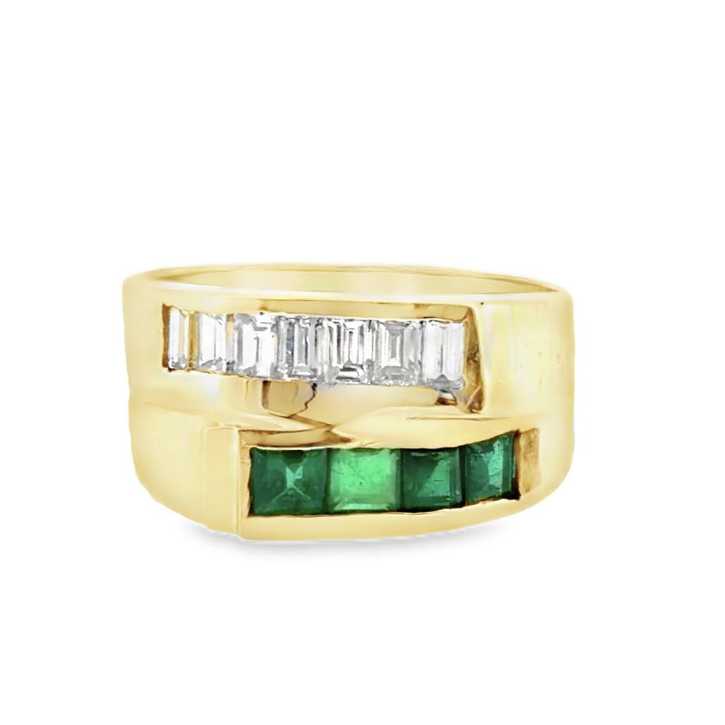 Vintage 14K Emerald and Diamond Band Ring