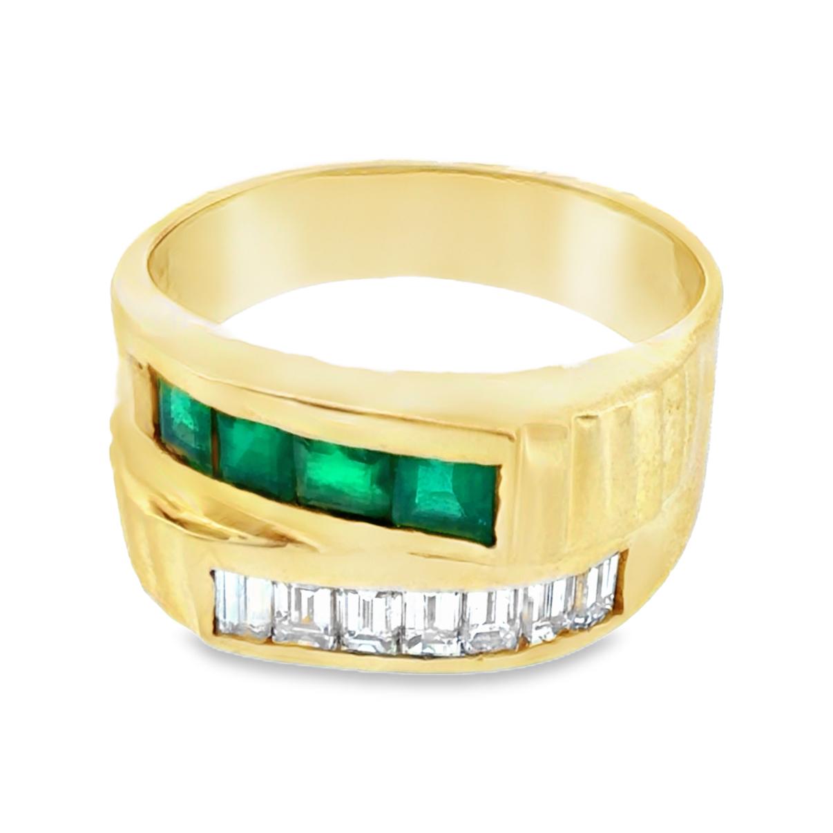 Vintage 14K Emerald and Diamond Band Ring