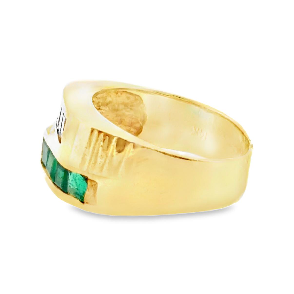 Vintage 14K Emerald and Diamond Band Ring