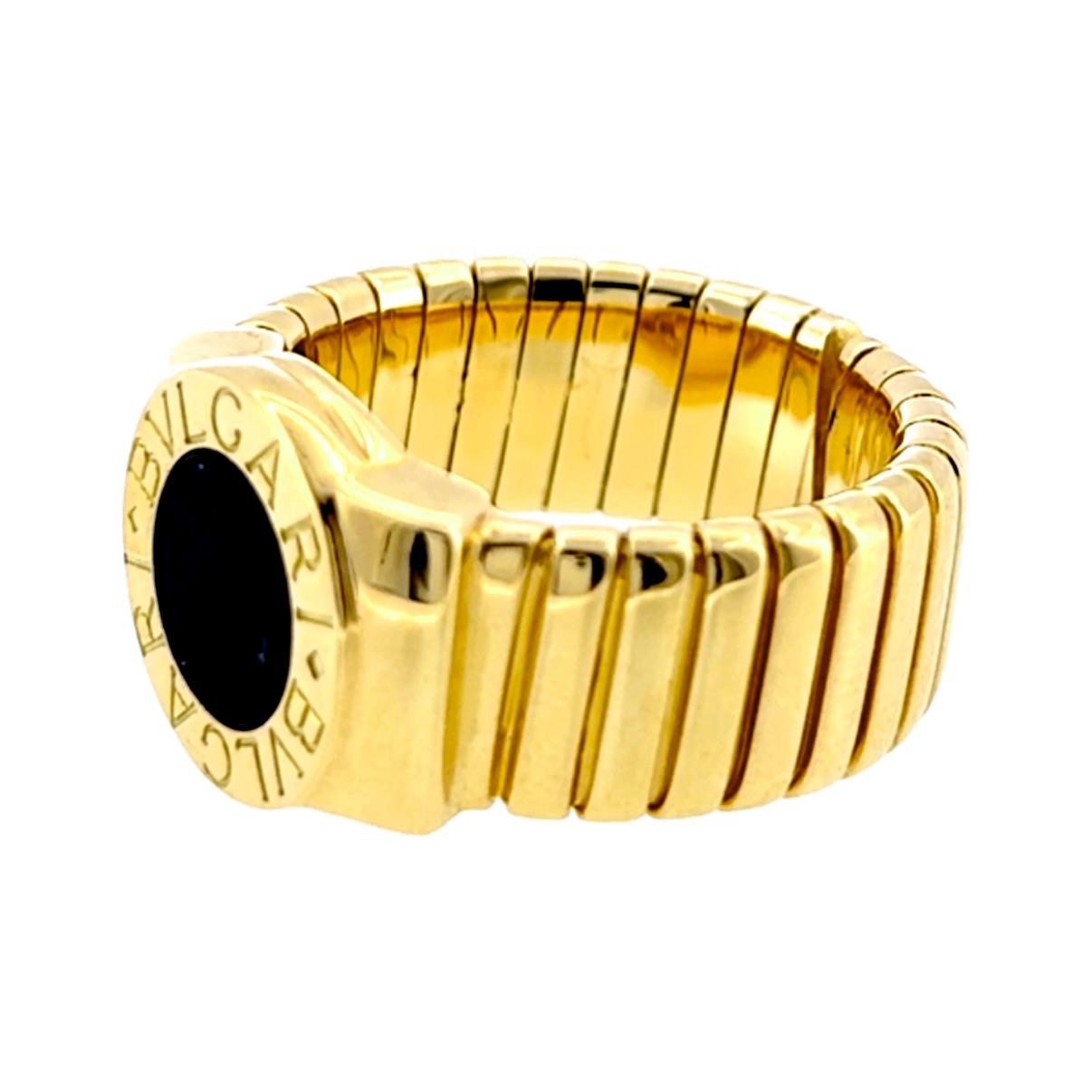 Bvlgari 18K Yellow Gold Black Onyx Tubogas Ring
