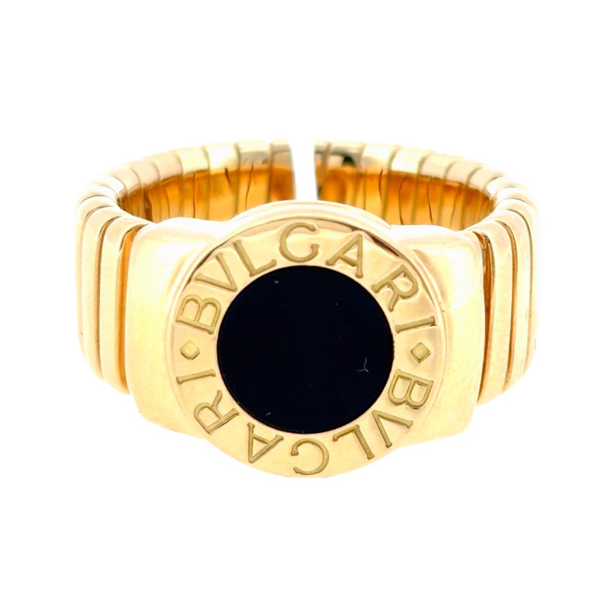 Bvlgari 18K Yellow Gold Black Onyx Tubogas Ring