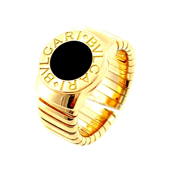 Bvlgari 18K Yellow Gold Black Onyx Tubogas Ring