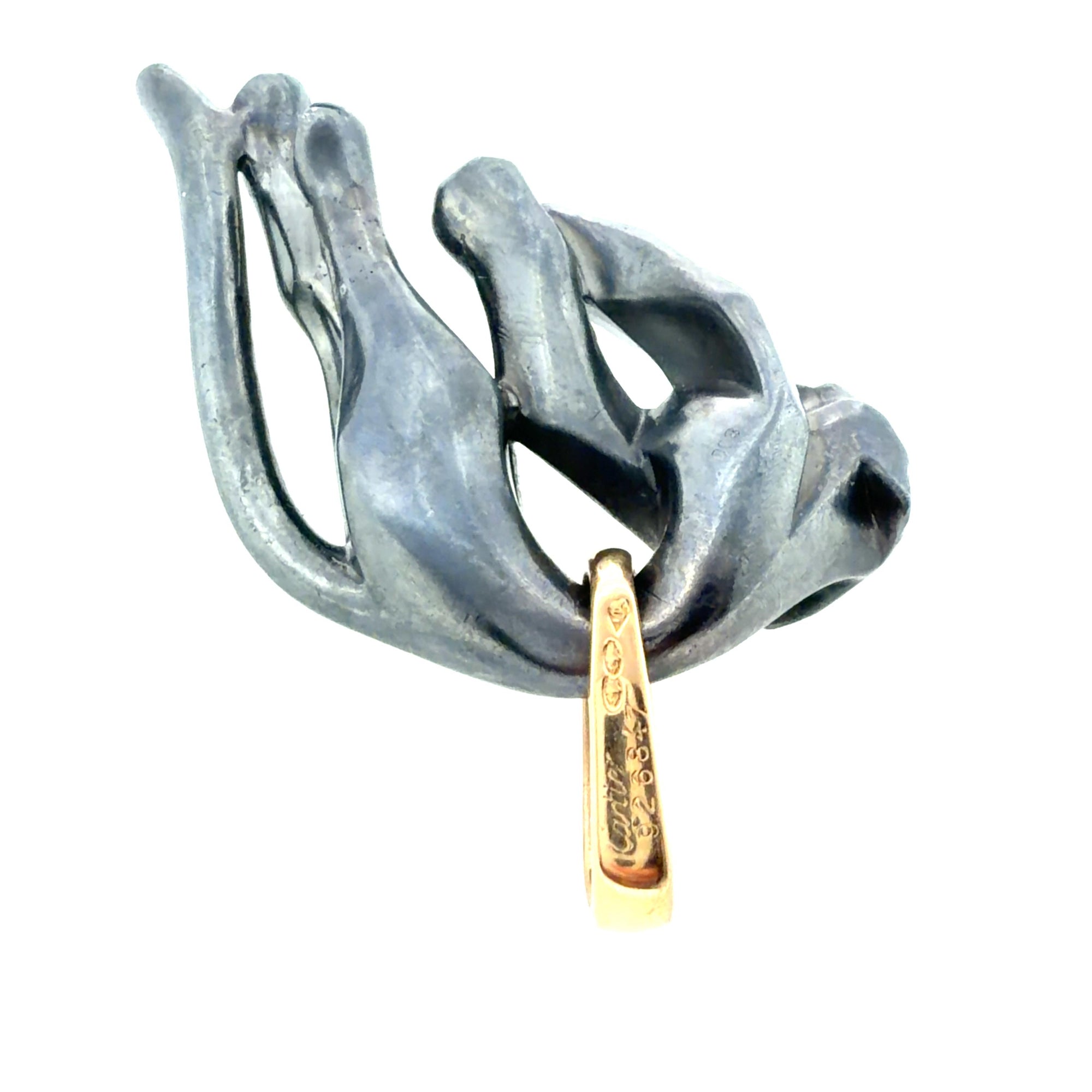 Vintage Cartier Panthere Diamond Silverium Black Silver 18K Yellow Gold Pendant