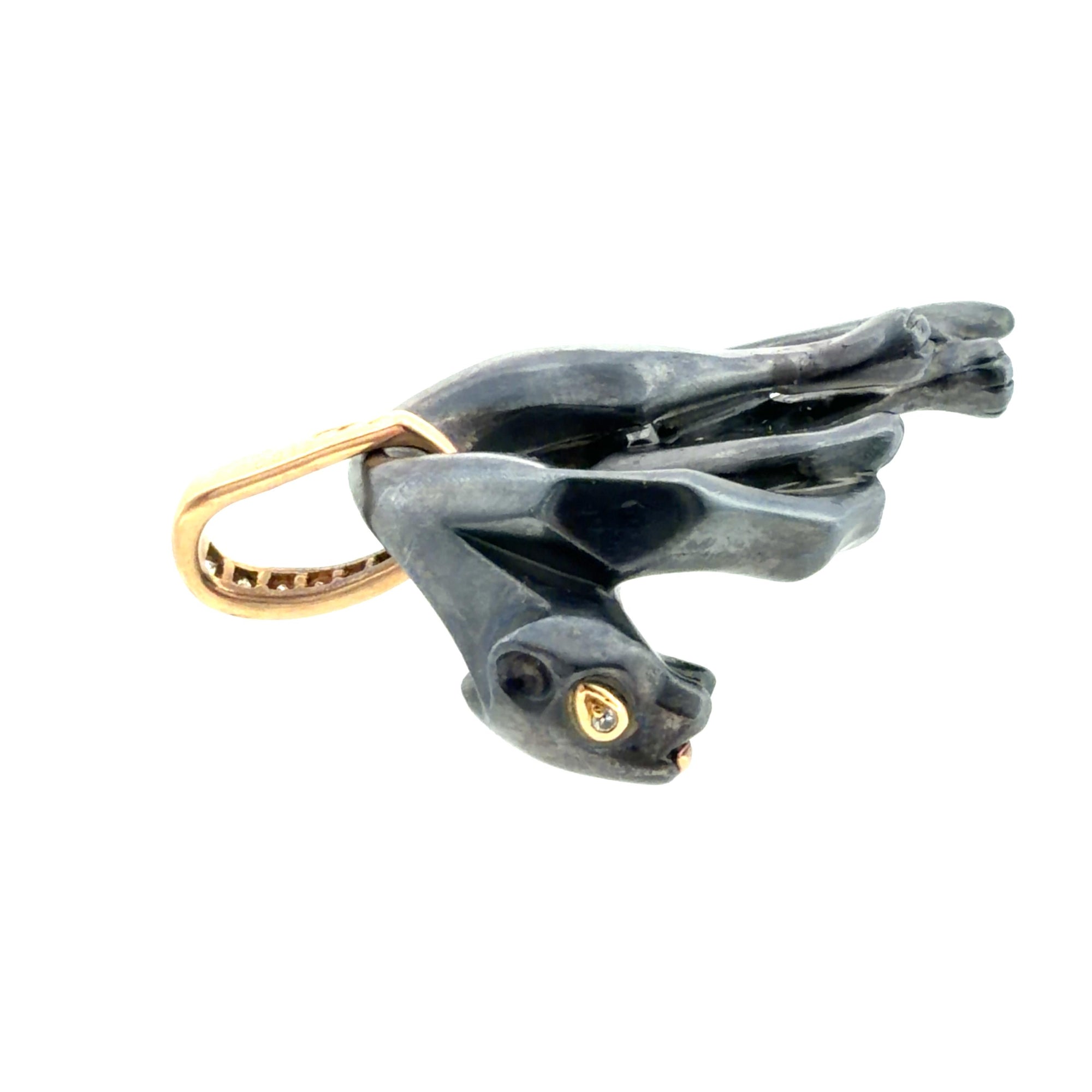 Vintage Cartier Panthere Diamond Silverium Black Silver 18K Yellow Gold Pendant