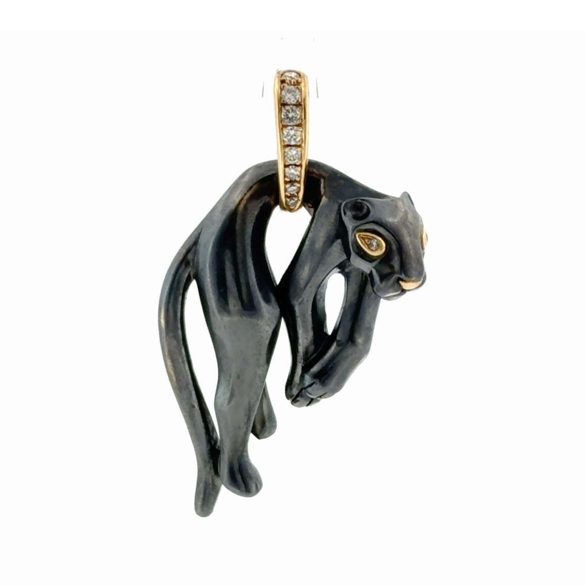 Vintage Cartier Panthere Diamond Silverium Black Silver 18K Yellow Gold Pendant