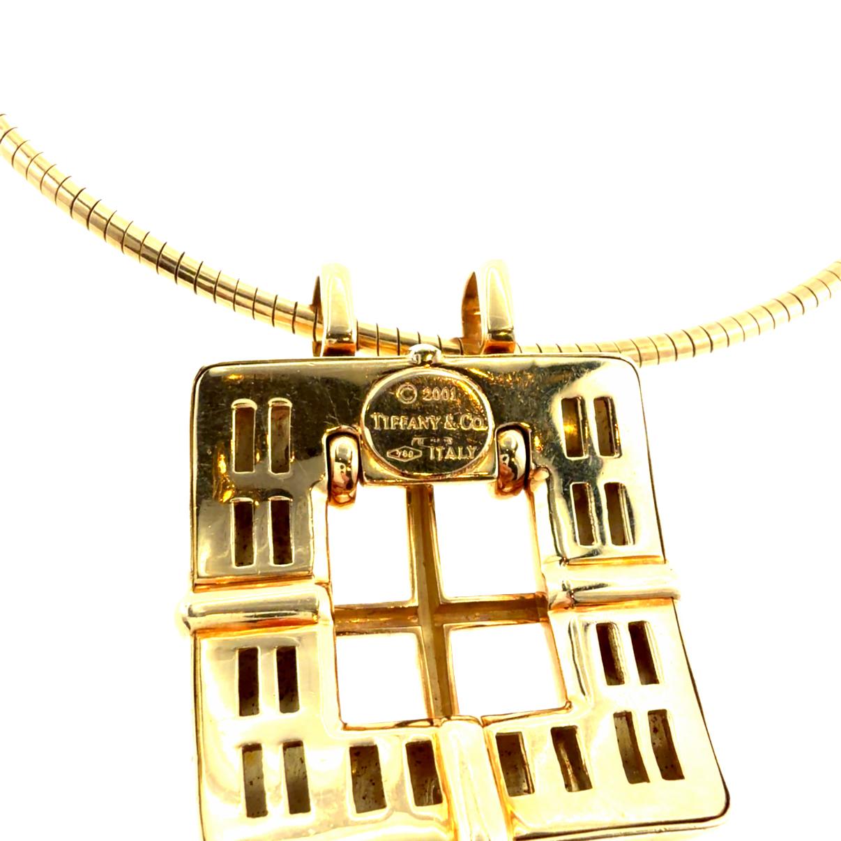 Vintage Tiffany & Co. 18K Gold Buckle Style Pendant with Omega Wire Chain