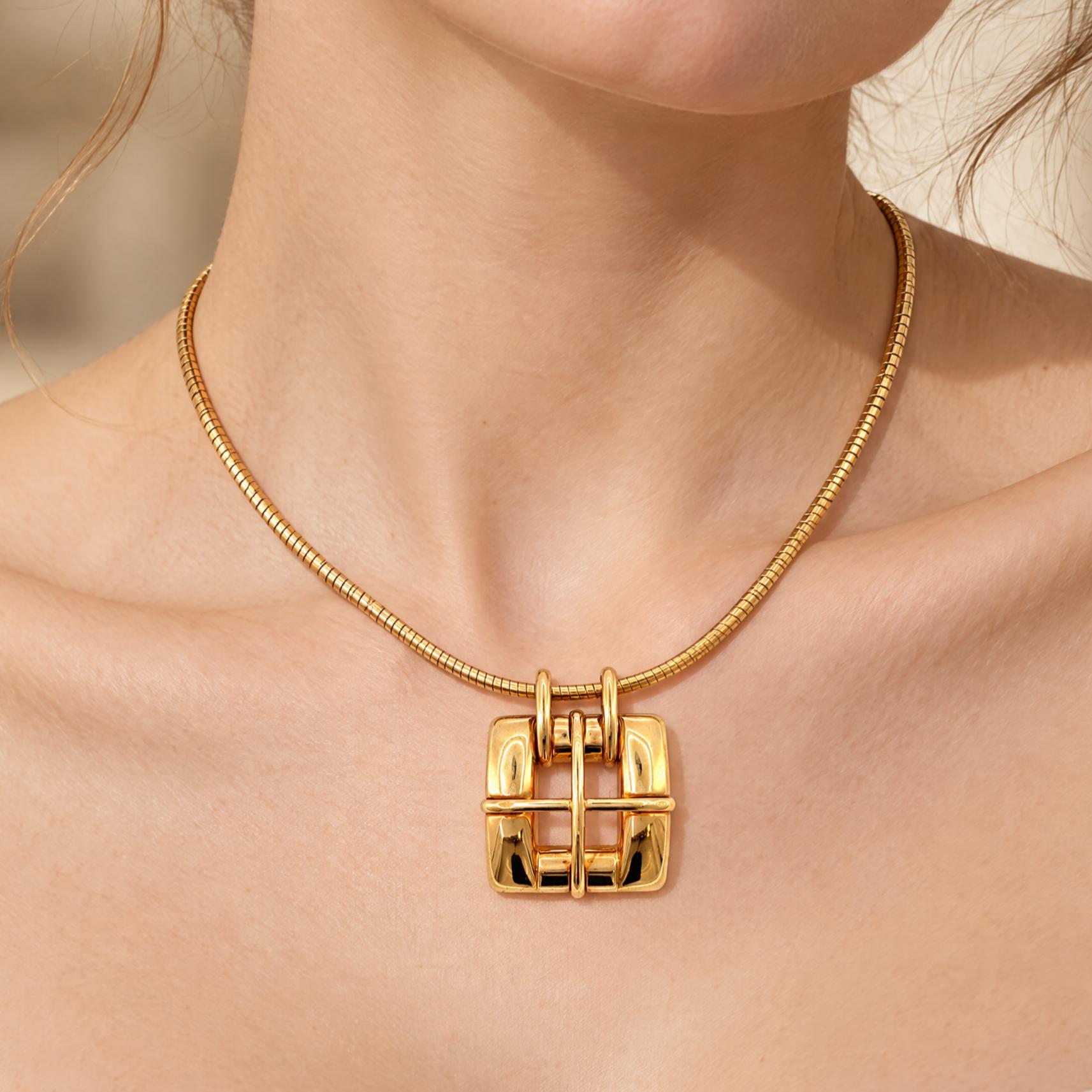Vintage Tiffany & Co. 18K Gold Buckle Style Pendant with Omega Wire Chain