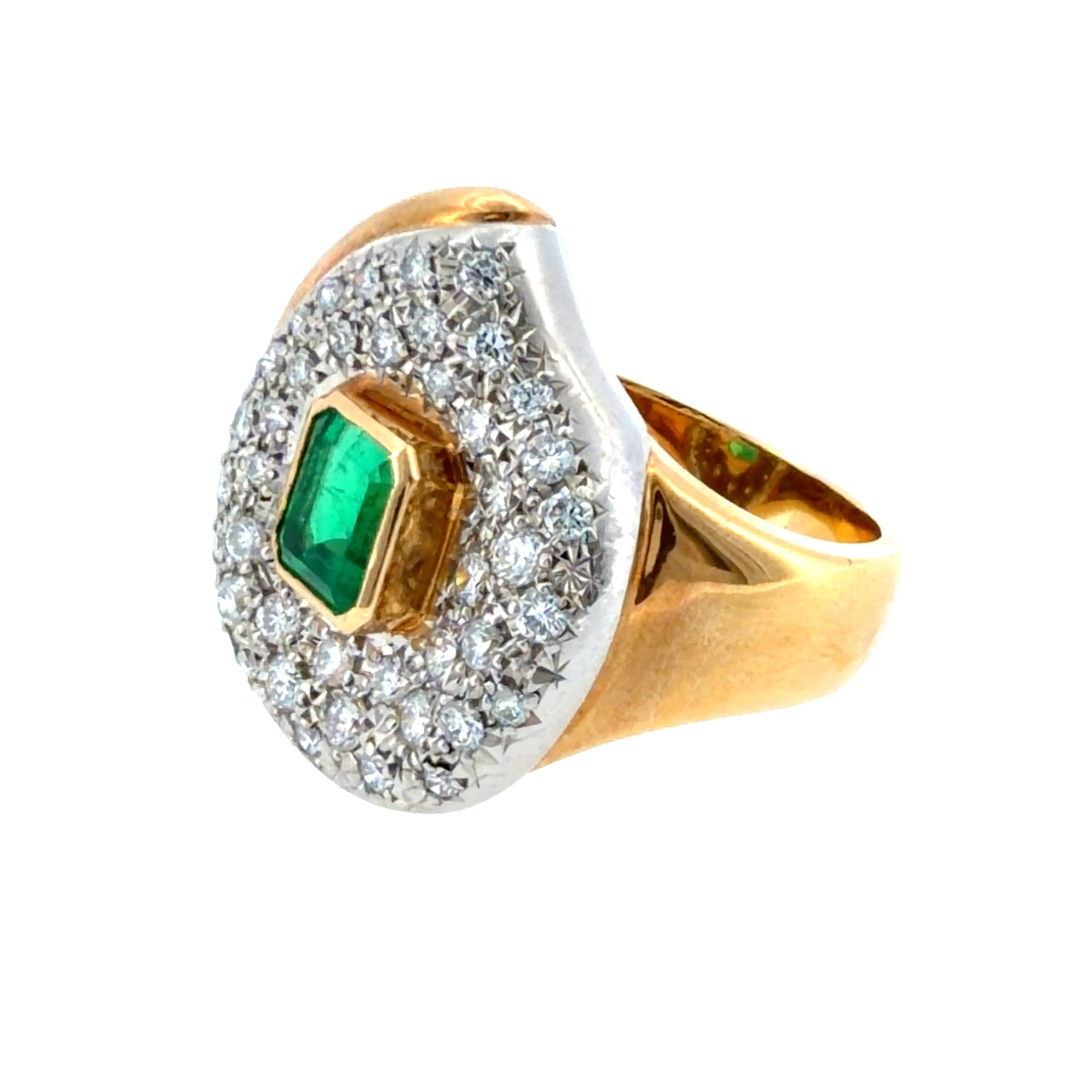 Vintage Emerald and Diamond 18K Platinum Ring