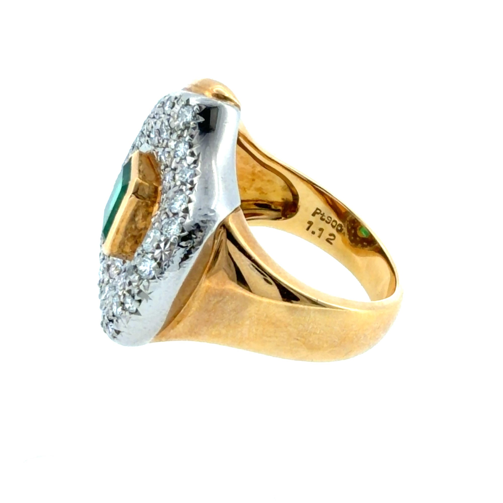 Vintage Emerald and Diamond 18K Platinum Ring