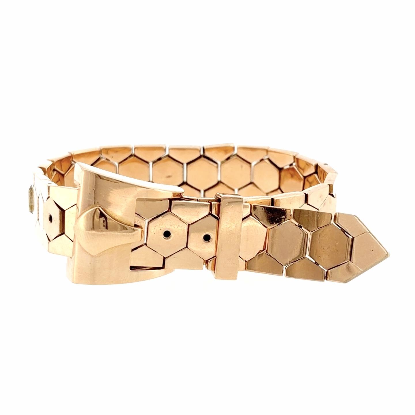 Retro 18K Rose Gold Honey Comb Buckle Bracelet