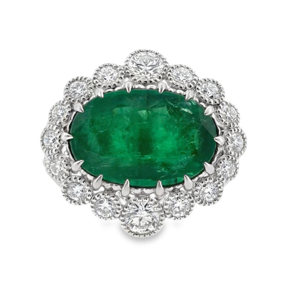 Platinum Certified 6.36 Carat Emerald and Diamond Ring