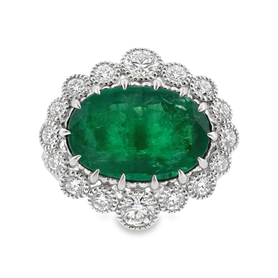 Platinum Certified 6.36 Carat Emerald and Diamond Ring