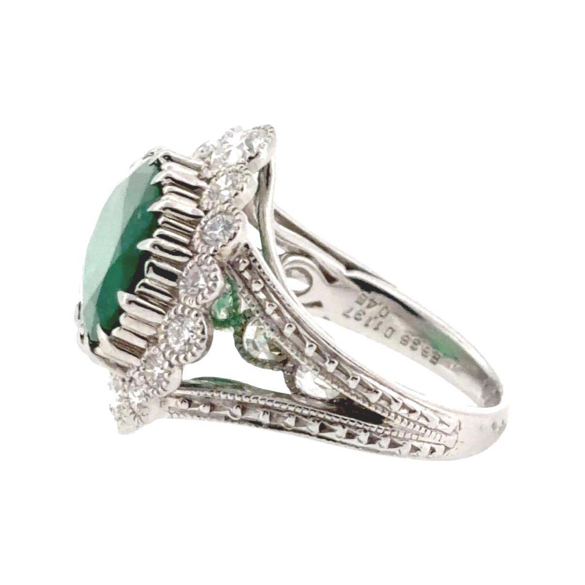 Platinum Certified 6.36 Carat Emerald and Diamond Ring
