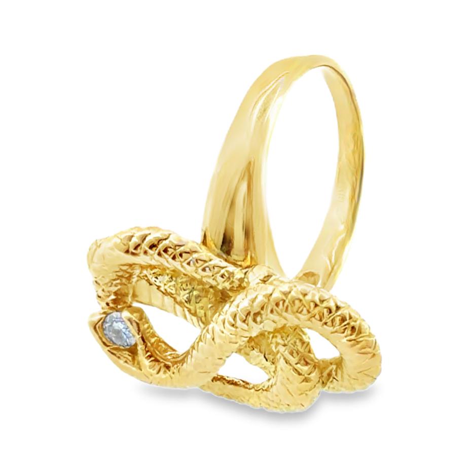 Vintage 18K Gold Coiling Serpent Snake Ring with Diamond