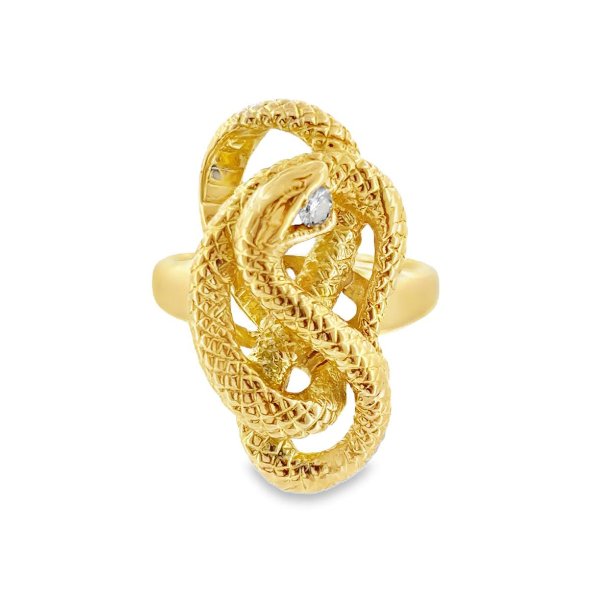 Vintage 18K Gold Coiling Serpent Snake Ring with Diamond