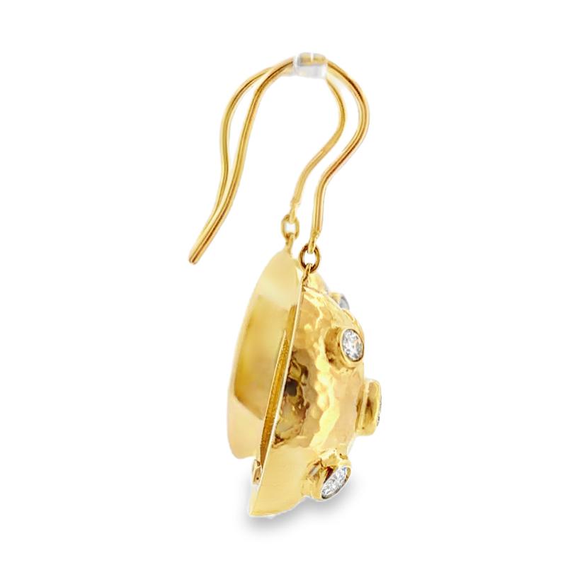 18K Hammered Finish Yellow Gold Diamond Dangle Earrings