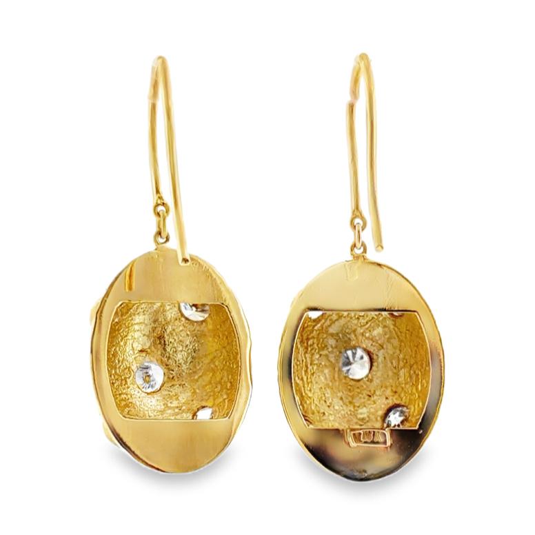 18K Hammered Finish Yellow Gold Diamond Dangle Earrings