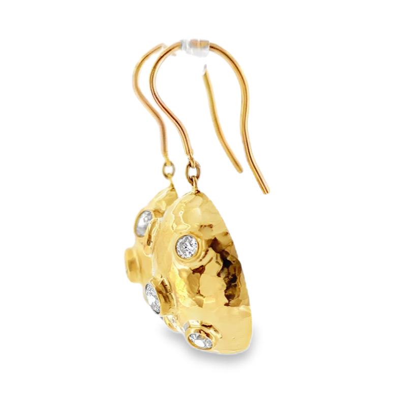 18K Hammered Finish Yellow Gold Diamond Dangle Earrings