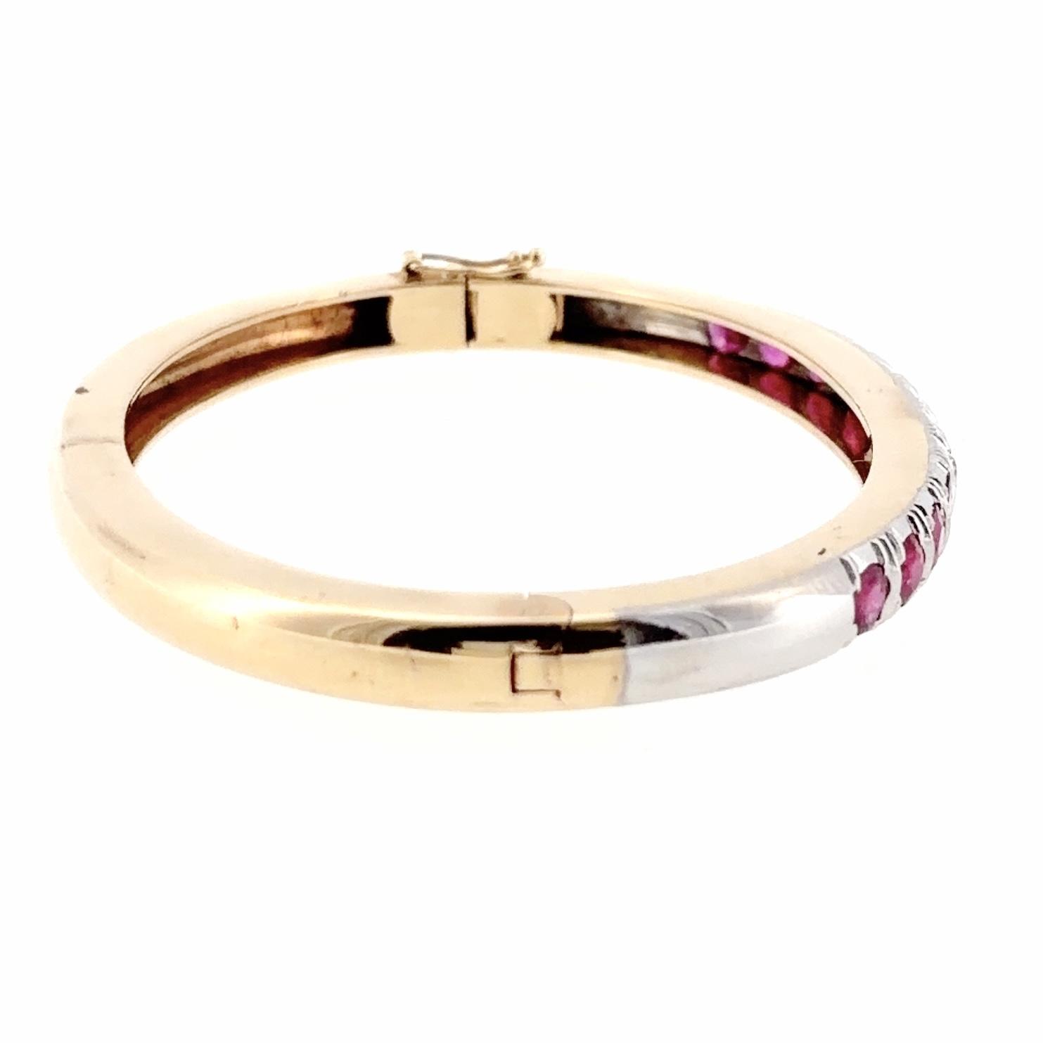 Vintage 14K Gold Ruby and Diamond Hinged Bangle Bracelet