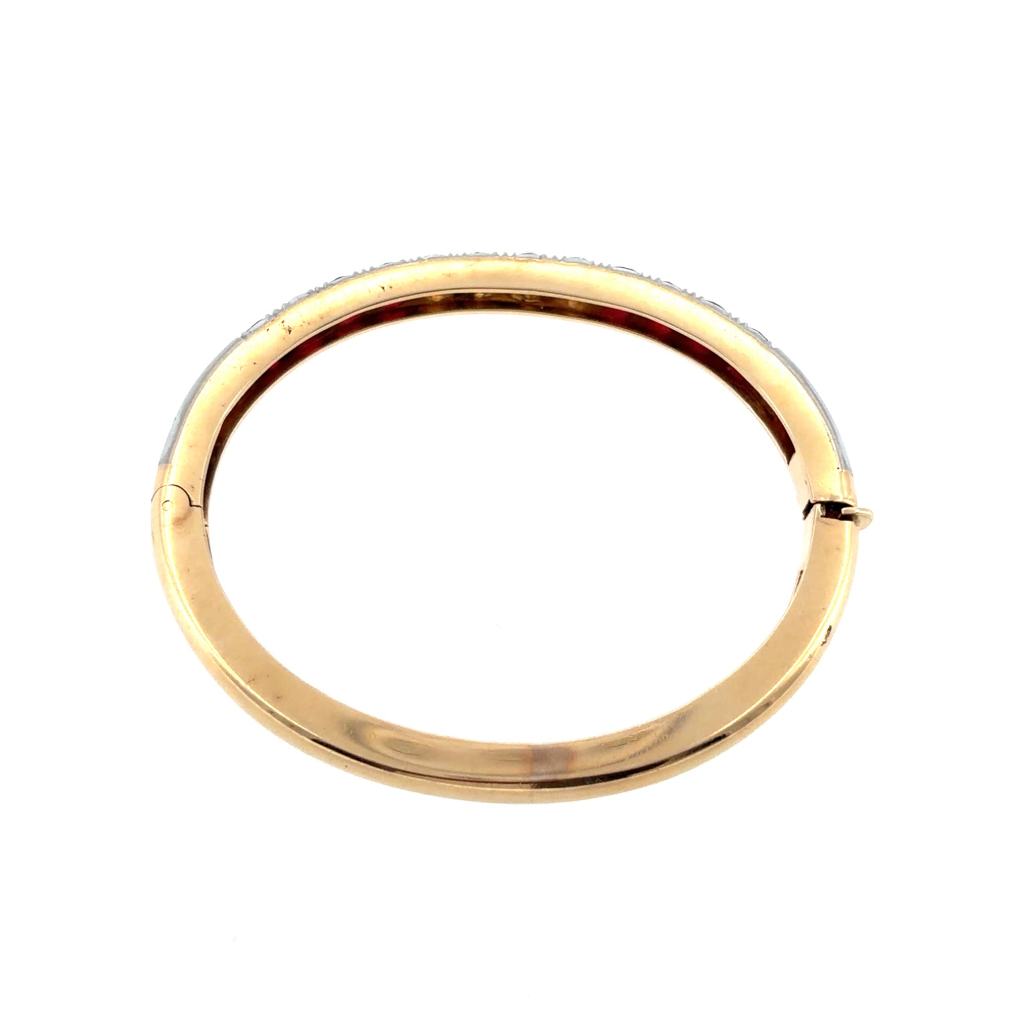 Vintage 14K Gold Ruby and Diamond Hinged Bangle Bracelet
