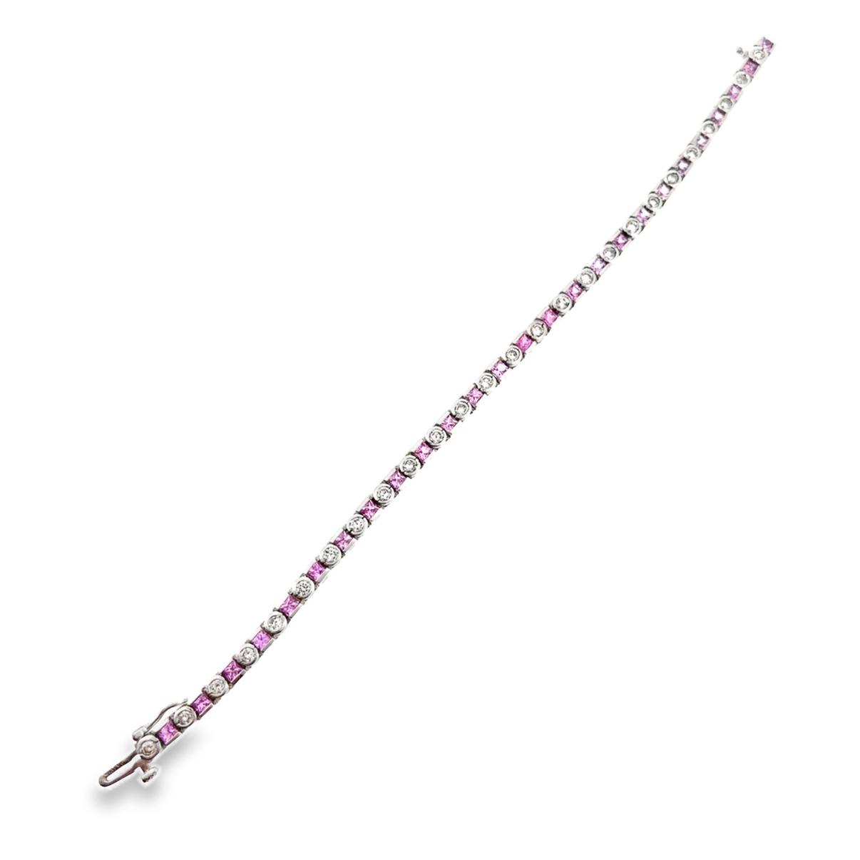 Vintage 14K White Gold Pink Sapphire and Diamond Tennis Bracelet