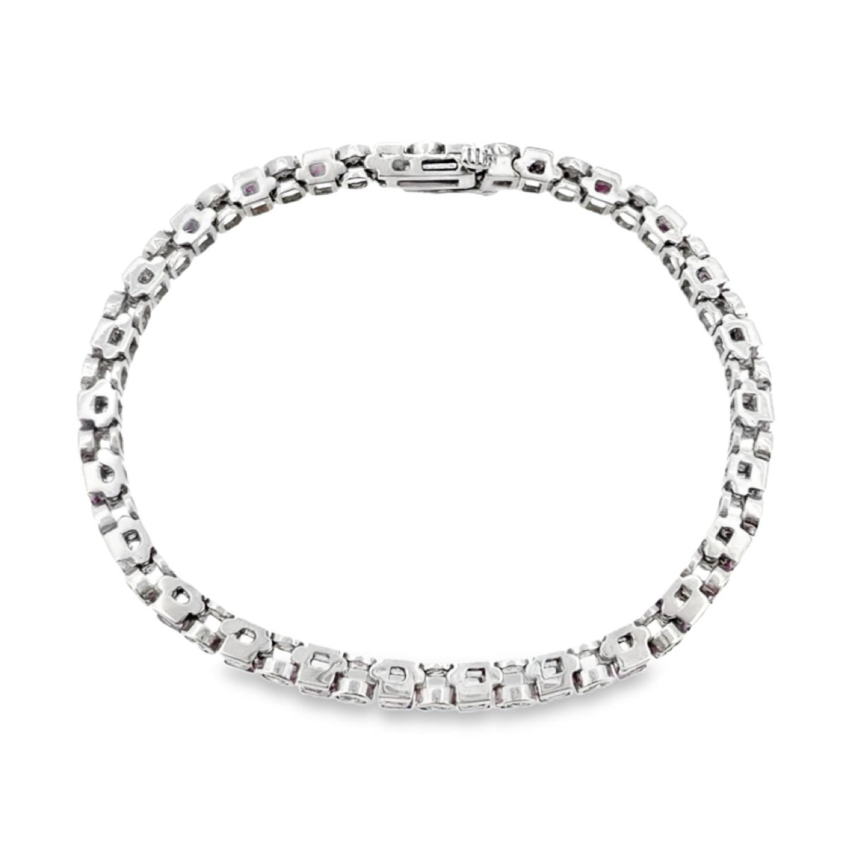 Vintage 14K White Gold Pink Sapphire and Diamond Tennis Bracelet
