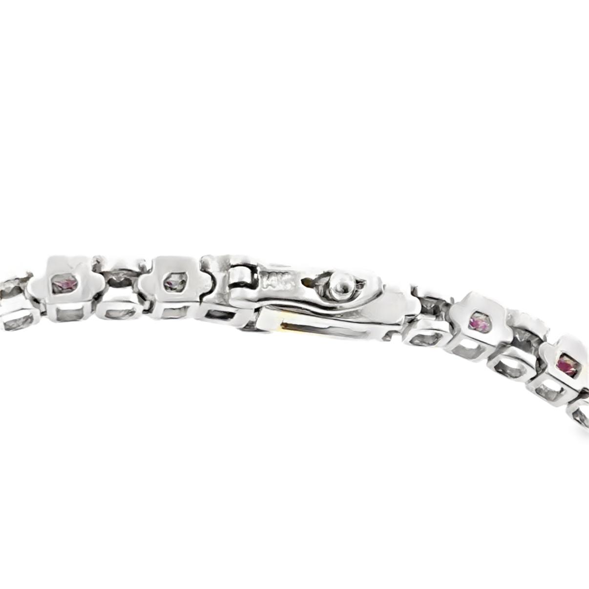 Vintage 14K White Gold Pink Sapphire and Diamond Tennis Bracelet