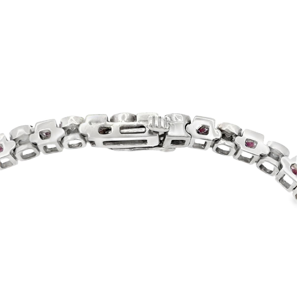 Vintage 14K White Gold Pink Sapphire and Diamond Tennis Bracelet