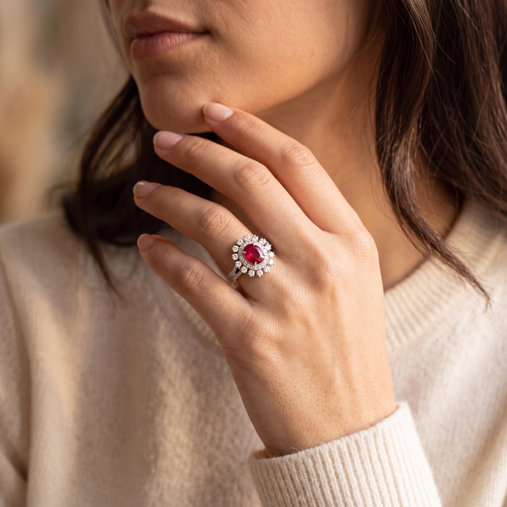 Platinum GIA Certified 2.14 Ct Burma Ruby (Heated) and Diamond Ring