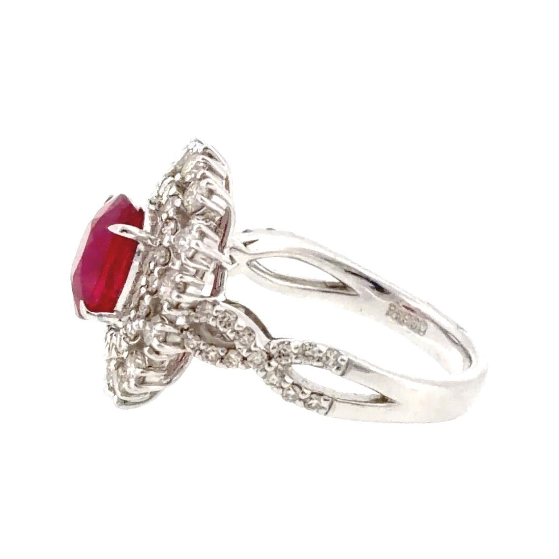 Platinum GIA Certified 2.14 Ct Burma Ruby (Heated) and Diamond Ring