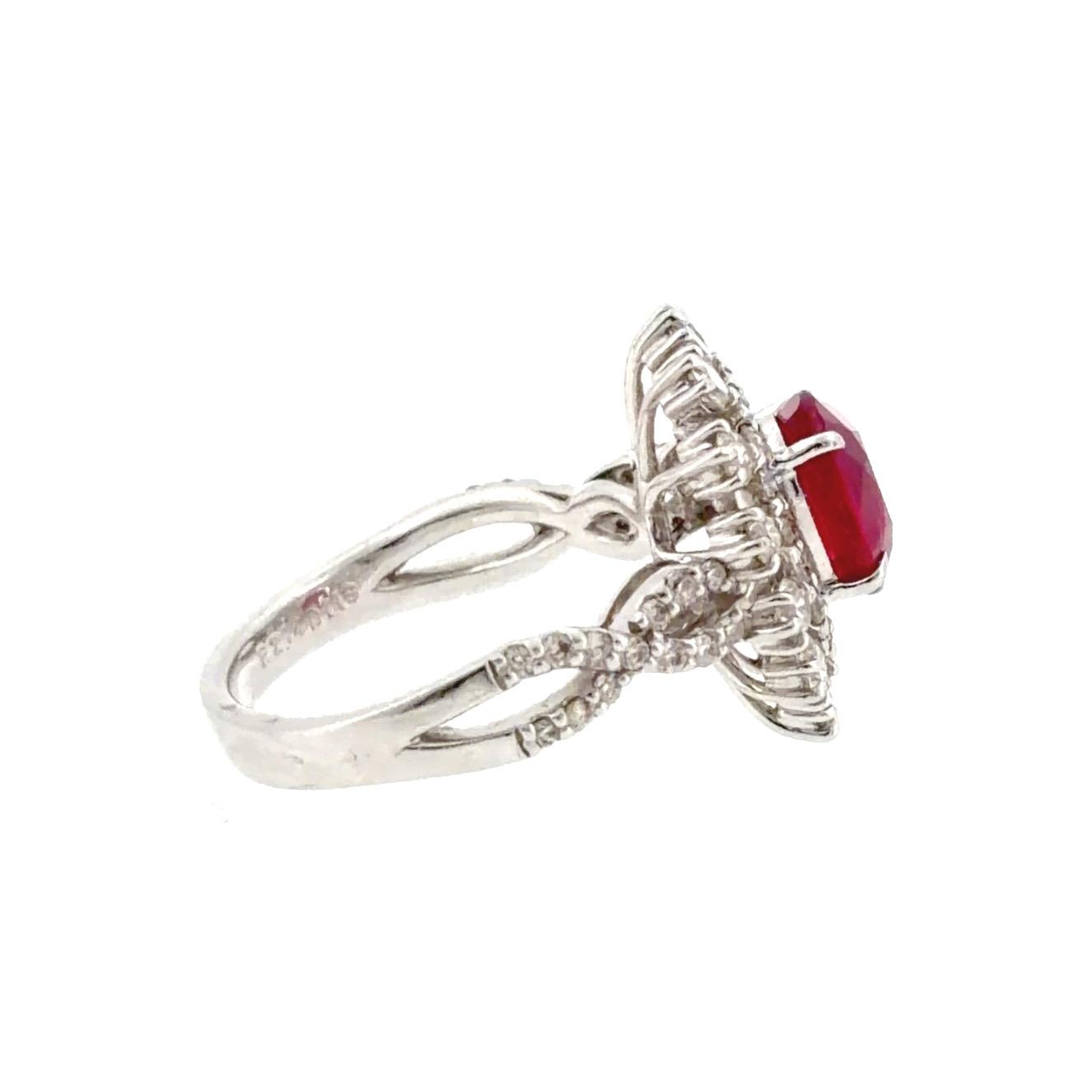 Platinum GIA Certified 2.14 Ct Burma Ruby (Heated) and Diamond Ring