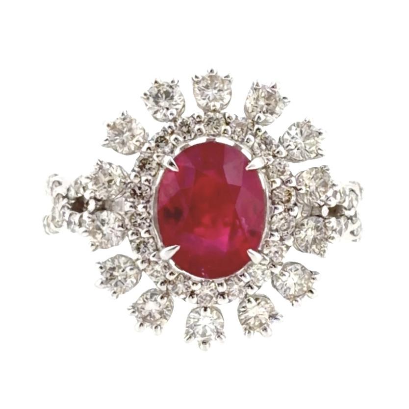 Platinum GIA Certified 2.14 Ct Burma Ruby (Heated) and Diamond Ring