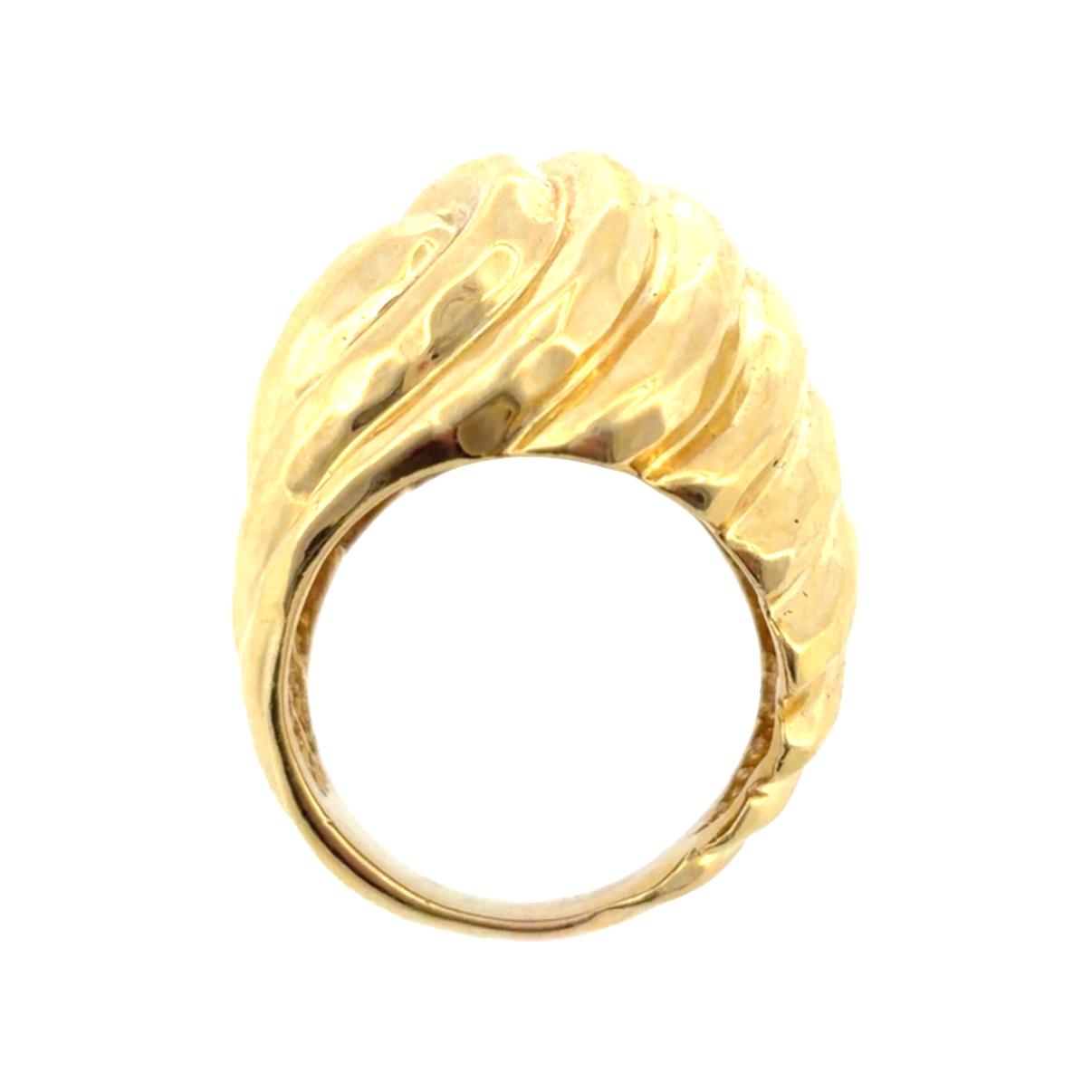 Henry Dunay 18K Gold Hammered Swirl Sculptural Dome Ring, Circa 1980's